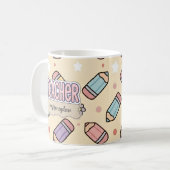 Roze Onderwijzer School Potloden Patroon Koffiemok (Voorkant links)