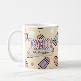 Roze Onderwijzer School Potloden Patroon  Koffiemok
