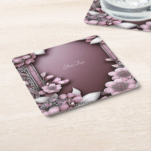 Roze Onderzetter Floral Paper (Schuin)