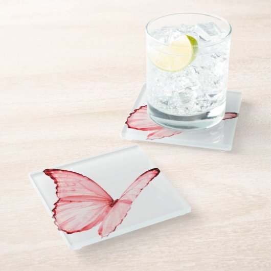 Roze Onderzetter van Butterfly (Schuin)