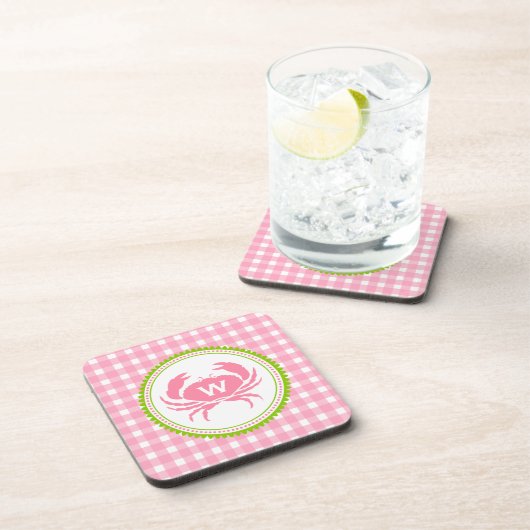 Roze Onderzetters van Gingham en Crab Monogram Cor (Rechterzijde)