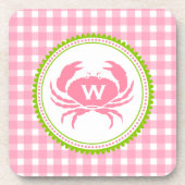 Roze Onderzetters van Gingham en Crab Monogram Cor (Voorkant)