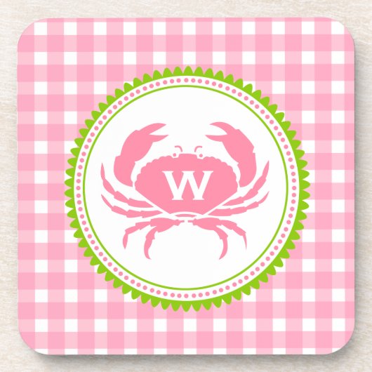 Roze Onderzetters van Gingham en Crab Monogram Cor (Voorkant)