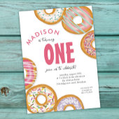 Roze One Donut Eerste Verjaardagsfeestje Kaart