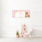 Roze One Gouden Jaar Retriever Puppy 1e Verjaardag Spandoek (Insitu)