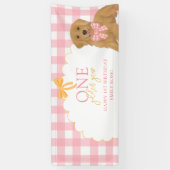 Roze One Gouden Jaar Retriever Puppy 1e Verjaardag Spandoek (Verticaal)