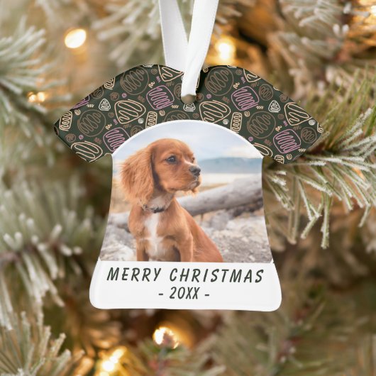 Roze one line Art Dog Pet-foto kerstcadeaus Ornament (Boom)