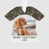 Roze one line Art Dog Pet-foto kerstcadeaus Ornament (voorkant)