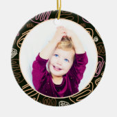 Roze one line Art Merry kerstfamilie Foto Keramisch Ornament (Voorkant)