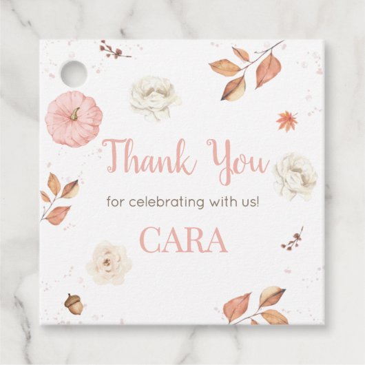 Roze One Little Pumpkin Verjaardag Party Square Bedankjes Labels (Voorkant)