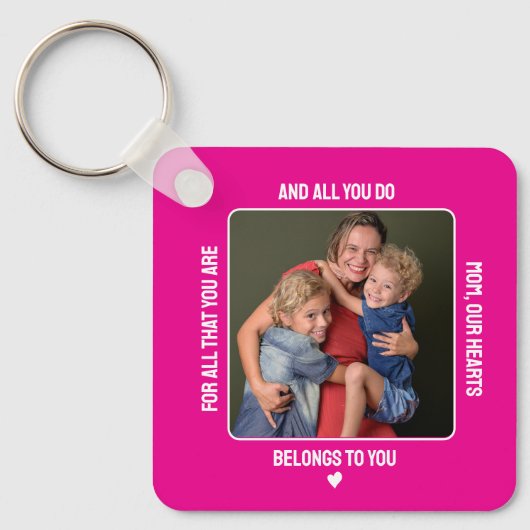 Roze One Photo Moederdag Gift Sleutelhanger (Voorkant)