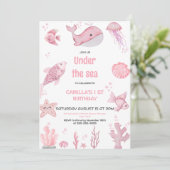 Roze Oneder het Zee Verjaardag Kaart (Staand voorkant)