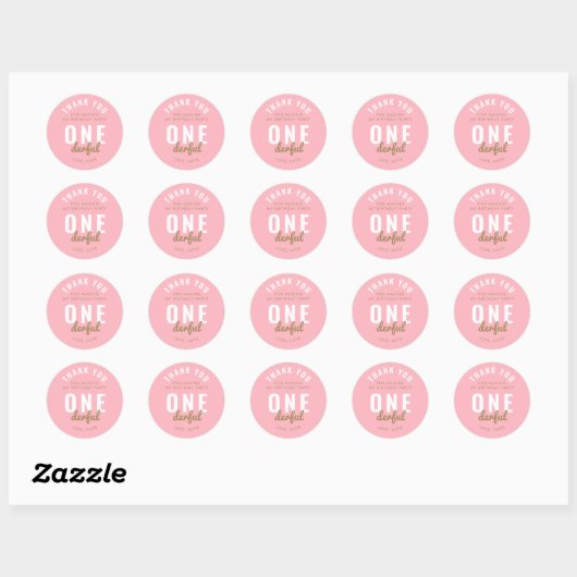 Roze ONEderful Birthday Round Sticker (Vel)