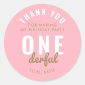 Roze ONEderful Birthday Round Sticker (Voorkant)
