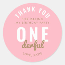 Roze ONEderful Birthday Round Sticker