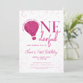Roze Onederful Hot Air Balloon meisje 1e verjaarda Kaart (Staand voorkant)