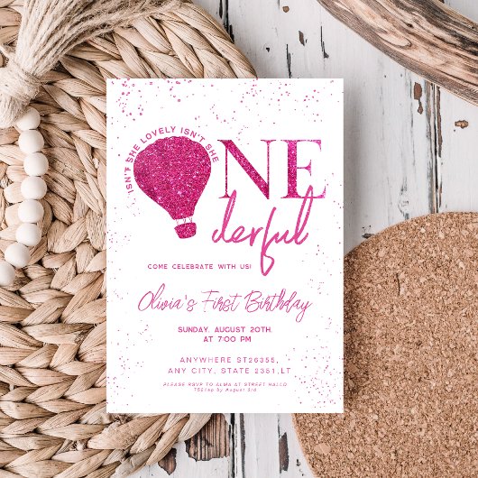 Roze Onederful Hot Air Balloon meisje 1e verjaarda Kaart