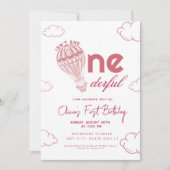 Roze Onederful Hot Air Balloon meisje 1e verjaarda Kaart (Voorkant)