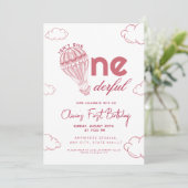 Roze Onederful Hot Air Balloon meisje 1e verjaarda Kaart (Staand voorkant)