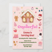 Roze ONEderful Kerstwinter 1e Verjaardag Kaart (Voorkant)