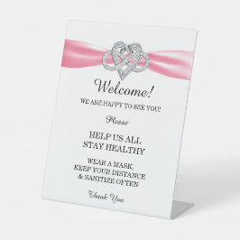 Roze oneindigheid van ribbon Heart Wedding Safety Reclamebord Met Voetstuk