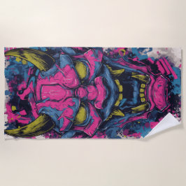 Roze Oni-demonenmasker – Japanse Graffiti-kunst Strandlaken
