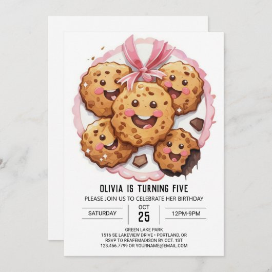 Roze Online Aangepaste Cookies Verjaardag Kaart (Voorkant / Achterkant)