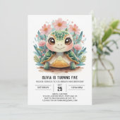 Roze Online Schildpad Meisje Verjaardag Kaart (Staand voorkant)