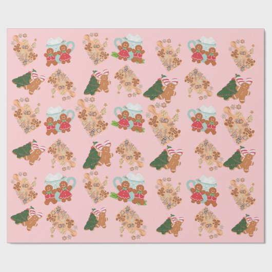 Roze ontbijtkoek+ Suikerbrood met kerstcadeautje Cadeaupapier (Vlak)