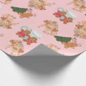 Roze ontbijtkoek+ Suikerbrood met kerstcadeautje Cadeaupapier (Hoek)