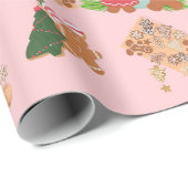 Roze ontbijtkoek+ Suikerbrood met kerstcadeautje Cadeaupapier (Rol Hoek)