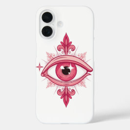 Roze ontwerp schets voor evil eye tatoeage iPhone 16 hoesje