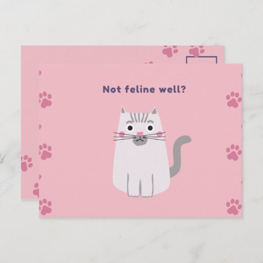 Roze onwel kat pictogrammen groet briefkaart (Voorkant / Achterkant)