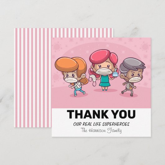 Roze onze echte superhelden | appreciatie bedankkaart (Voorkant / Achterkant)