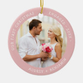Roze Onze Eerste Kerstmis Betrokken Custom Foto Keramisch Ornament (Voorkant)