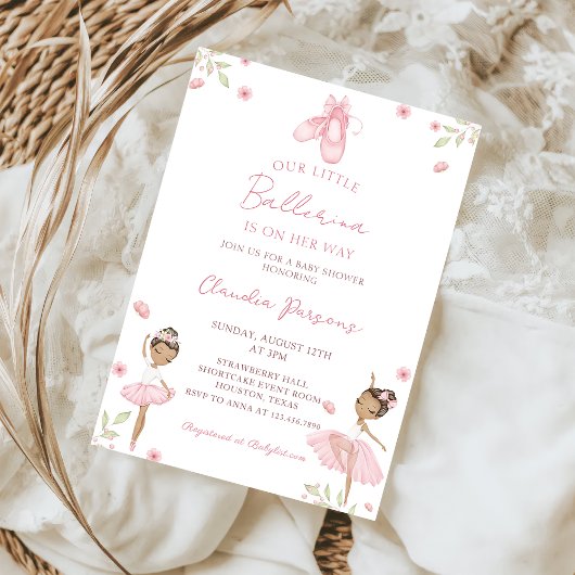 Roze onze kleine ballerina Baby shower uitnodiging