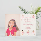 Roze onze kleine ballerina ballet verjaardagsfeest kaart (Staand voorkant)
