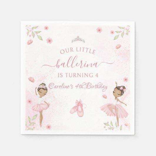 Roze onze kleine ballerina verjaardagsfeestje serv servet (Voorkant)