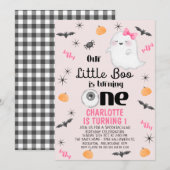 Roze Onze Kleine Boo Een Halloween 1e Verjaardag Kaart (Voorkant / Achterkant)
