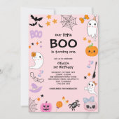 Roze onze kleine Boo Halloween 1e verjaardag Kaart (Voorkant)