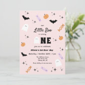 Roze onze kleine Boo Halloween 1e verjaardag Kaart (Staand voorkant)