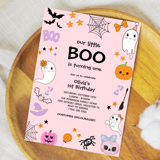 Roze onze kleine Boo Halloween 1e verjaardag Kaart