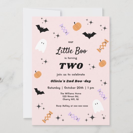 Roze Onze Kleine Boo Halloween 2e Verjaardag Kaart (Voorkant)