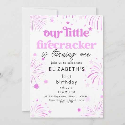 Roze Onze kleine Firecracker 1e verjaardag Kaart (Voorkant)