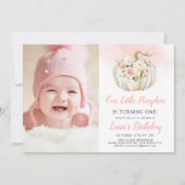 Roze onze kleine pompoen 1e verjaardag Foto Kaart (Voorkant)