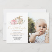 Roze onze kleine pompoen 1e verjaardag foto kaart (Voorkant)