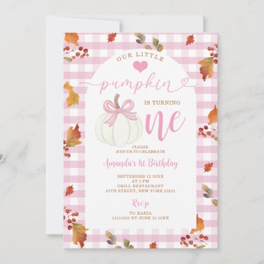 Roze Onze kleine pompoen draait één Herfst herfst Kaart (Voorkant)