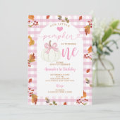 Roze Onze kleine pompoen draait één Herfst herfst Kaart (Staand voorkant)