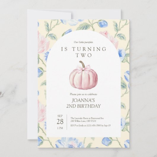 Roze onze kleine pompoen verjaardag uitnodiging (Voorkant)