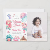Roze Onze Kleine Zeemeermin Meisje Verjaardagsfees Kaart (Voorkant)